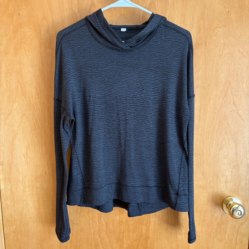 Lululemon Hoodie Women Size 8 Black Grey Textured Jacquard Long Sleeve‎ Top